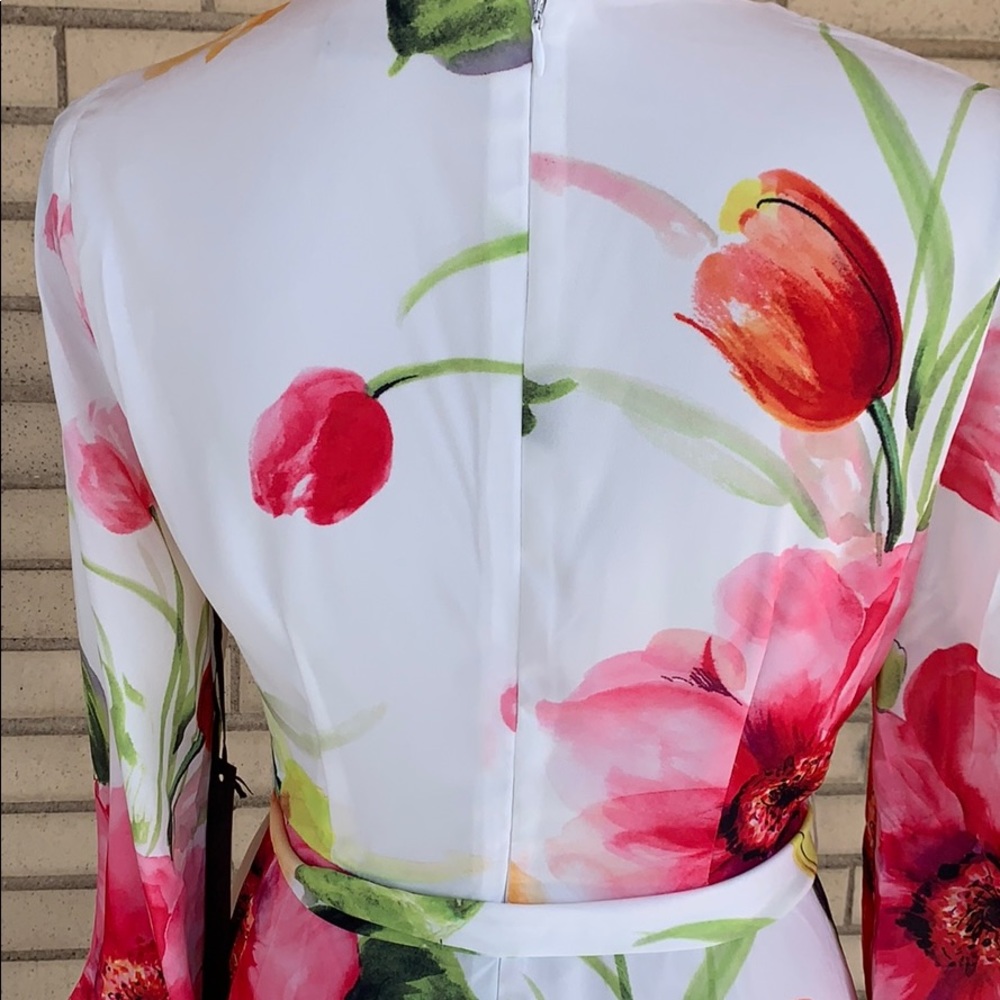 IVORY FLORAL HIGH LOW TIED WAIST FLOWY LINED DRESS - Picture 8 of 10